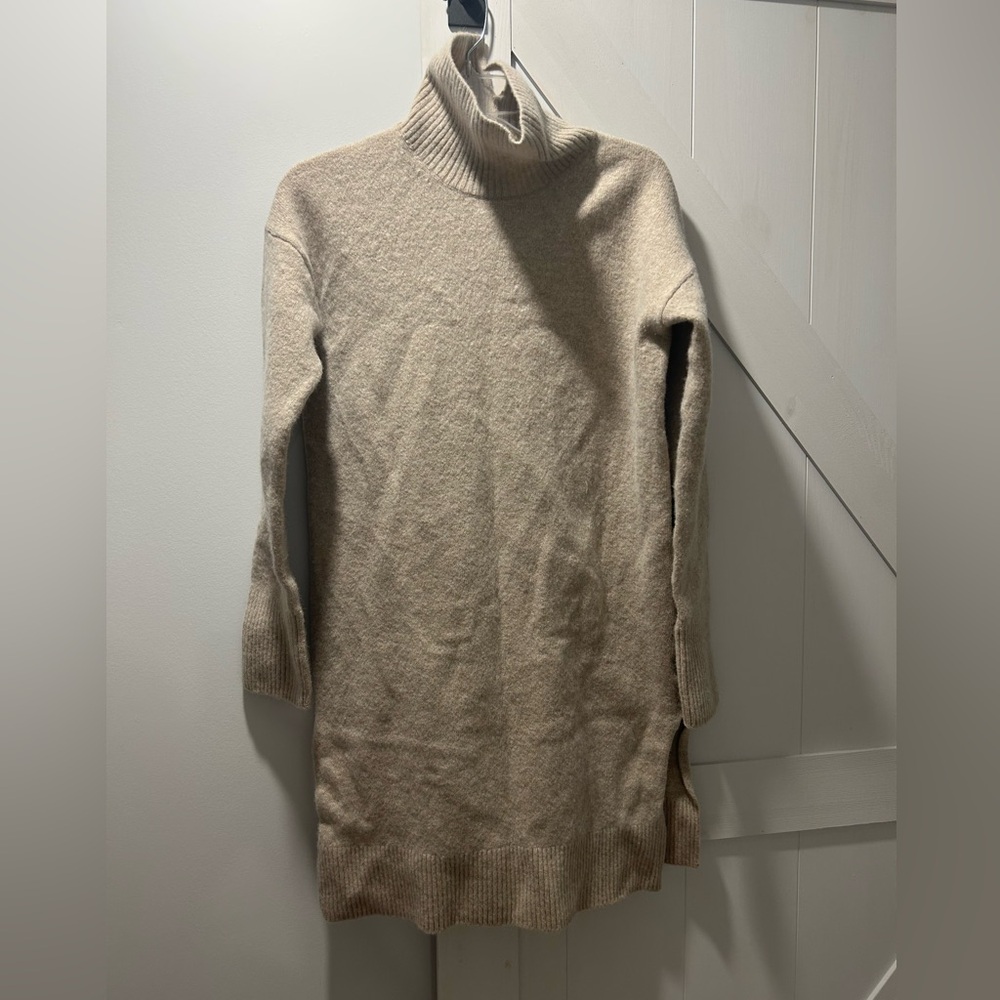 Arket Cozy Beige Wool Turtleneck Sweater Dress Size S